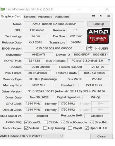 Aceleradora Video Ati Radeon Rx580 8gb Ddr5