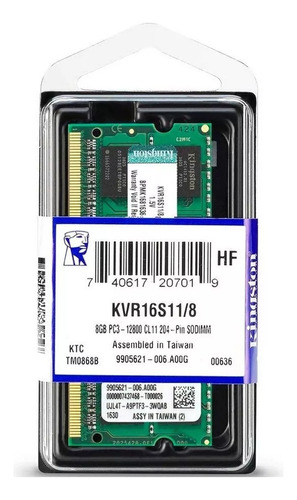 Memoria Sodimm Kingston 8gb Pc3 1600mhz 1.5v Kvr16s11/8