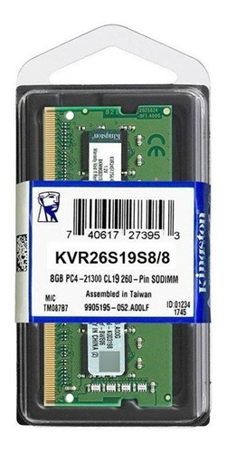 Memoria Sodimm Laptop Kingston 8gb Ddr4 2666mhz